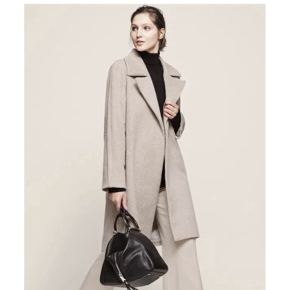Reiss Coat Women's 4 Wool Alpaca Mohair Tailored Overcoat Camel Beige #RR-10